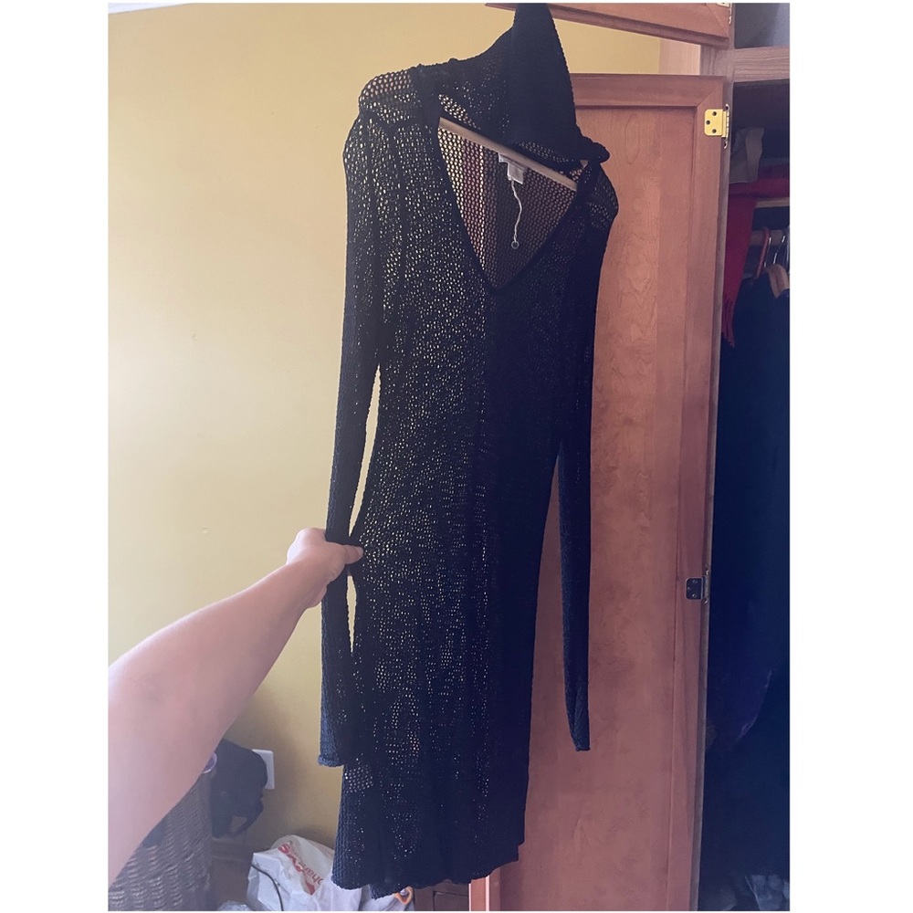 Eddie Bauer swimsuit coverup dress netted hooded S